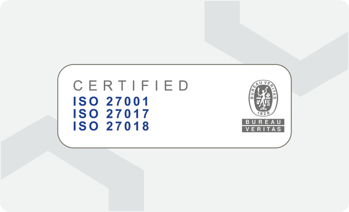 ISO 27001, 27017 and 27018 certification emblems